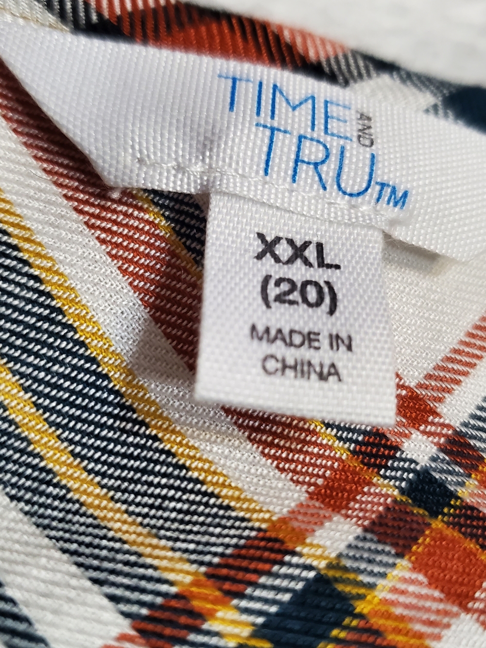 Time and Tru White Plaid Ruffle Sleeveless Top - Rust & Olive - Picture 6 of 6